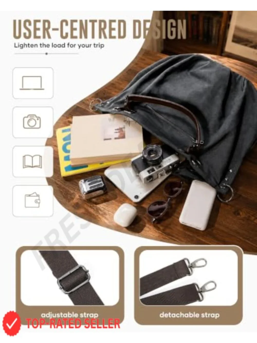 Canvas Messenger Bag with Detachable Strap Fits 14 Inch Laptop